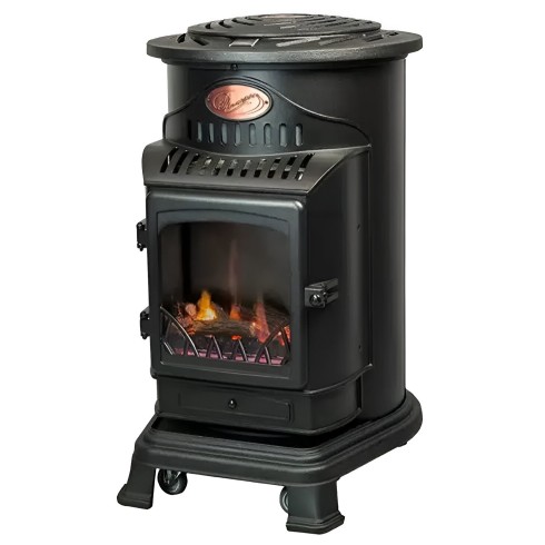 Stufa a Gas 3.4 Kw Effetto Fiamma Vera Nero Matt con Controllo Calore