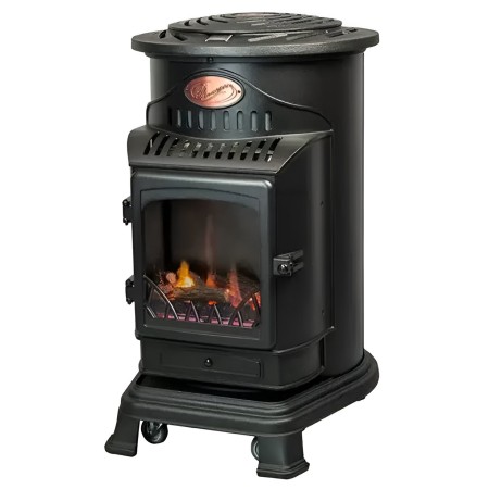 Stufa a Gas 3.4 Kw Effetto Fiamma Vera Nero Matt con Controllo Calore