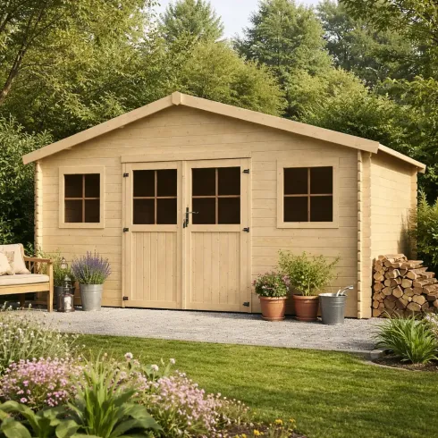 Casetta in Legno da Giardino 28mm 5x4 per Attrezzi Doppia Porta Finestre