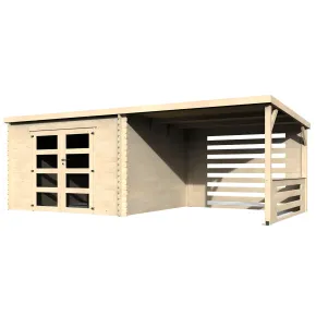 Casetta in Legno da Giardino 632×298 cm Doppia Porta a Vetri Portico