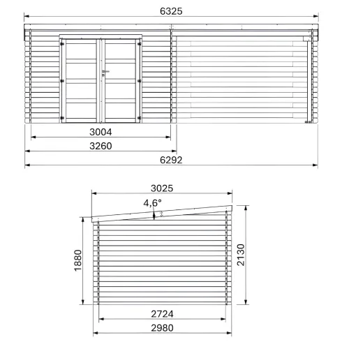 Casetta in Legno da Giardino 632×298 cm Doppia Porta a Vetri Portico