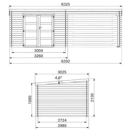 Casetta in Legno da Giardino 632×298 cm Doppia Porta a Vetri Portico