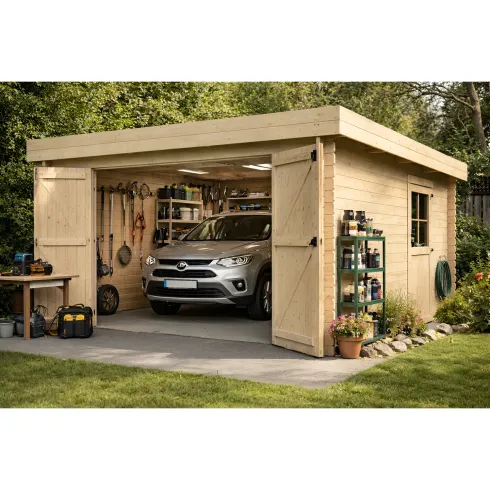 Casetta Garage Box in Legno Abete 28mm da Giardino 3x5 Porta Doppia