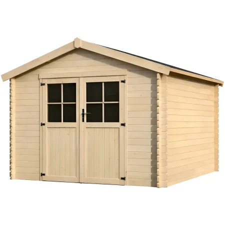 Casetta in Legno 34mm Grezzo da Giardino 3x3 Doppia Porta Vetrata
