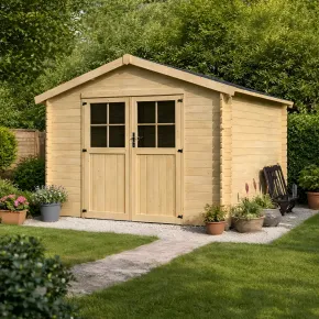 Casetta in Legno 34mm Grezzo da Giardino 3x3 Doppia Porta Vetrata 2