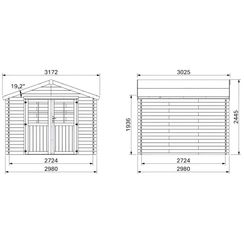 Casetta in Legno 34mm Grezzo da Giardino 3x3 Doppia Porta Vetrata