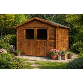 Casetta in Legno 34mm Trattato da Giardino 3x3 Doppia Porta Vetrata 2