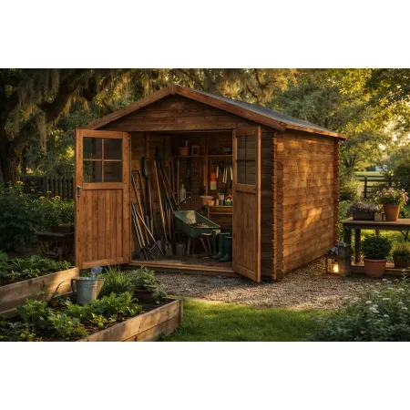 Casetta in Legno 34mm Trattato da Giardino 3x3 Doppia Porta Vetrata