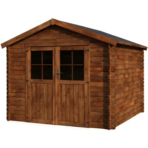 Casetta in Legno 34mm Trattato da Giardino 3x3 Doppia Porta Vetrata