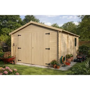 Casetta Garage Box in Legno Abete 34mm da Giardino 4x5 Porta Doppia 2