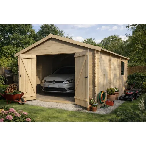 Casetta Garage Box in Legno Abete 34mm da Giardino 4x5 Porta Doppia