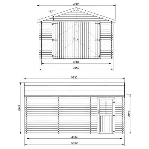 Casetta Garage Box in Legno Abete 34mm da Giardino 4x5 Porta Doppia