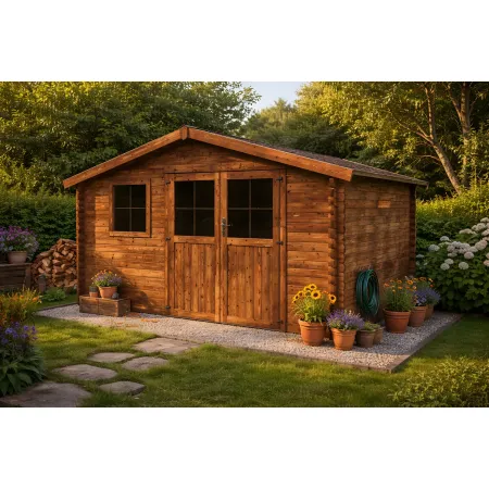 Casetta in Legno Trattato da Giardino 4x3 Doppia Porta Block-House 34mm
