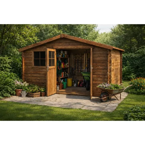 Casetta in Legno Trattato da Giardino 4x3 Doppia Porta Block-House 34mm