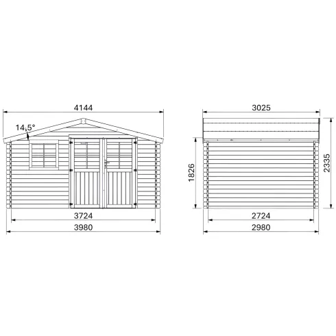 Casetta in Legno Trattato da Giardino 4x3 Doppia Porta Block-House 34mm