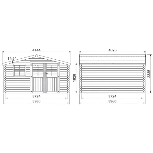 Casetta in Legno 34 mm da Giardino 4x4 Doppia Porta Vetri Block-House