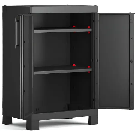 Armadio Basso Garage Keter 2 Ripiani Compatto Nero Balcone Resistente da Esterno | BricoShop24