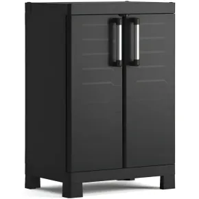 Armadio Basso Garage Keter 2 Ripiani Compatto Nero Balcone Resistente da Esterno | BricoShop24