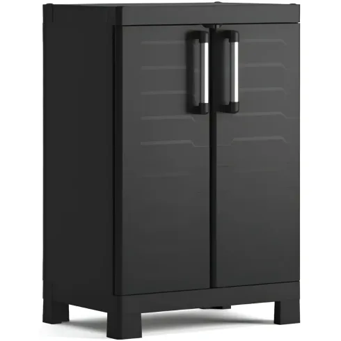Armadio Basso Garage Keter 2 Ripiani Compatto Nero Balcone Resistente da Esterno | BricoShop24