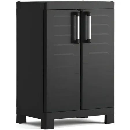 Armadio Basso Garage Keter 2 Ripiani Compatto Nero Balcone Resistente da Esterno | BricoShop24