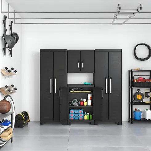 Armadio Basso Garage Keter 2 Ripiani Compatto Nero Balcone Resistente da Esterno | BricoShop24