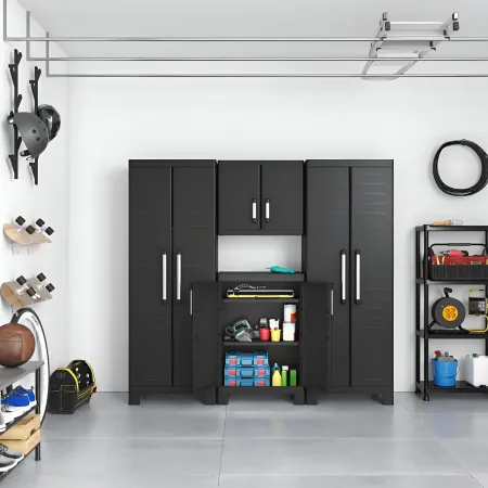 Armadio Basso Garage Keter 2 Ripiani Compatto Nero Balcone Resistente da Esterno | BricoShop24