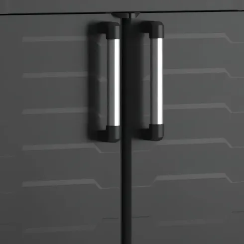 Armadio Basso Garage Keter 2 Ripiani Compatto Nero Balcone Resistente da Esterno | BricoShop24