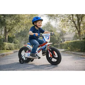 Bicicletta Rotelle per Bambini 14" Gomme Gonfiabili 2 Freni Blu Rosso 2