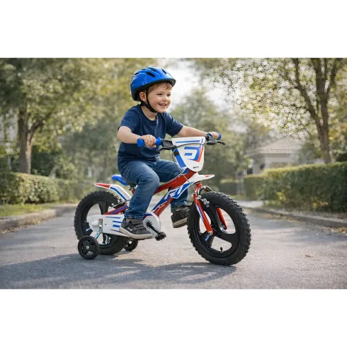 Bicicletta Rotelle per Bambini 14" Gomme Gonfiabili 2 Freni Blu Rosso