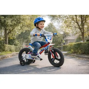 Bicicletta Rotelle per Bambini 12" Freno Anteriore Gomma EVA Blu Rosso 2