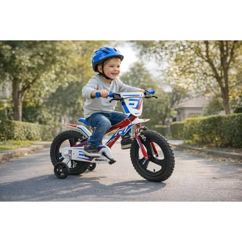 Bicicletta Rotelle per Bambini 12" Freno Anteriore Gomma EVA Blu Rosso