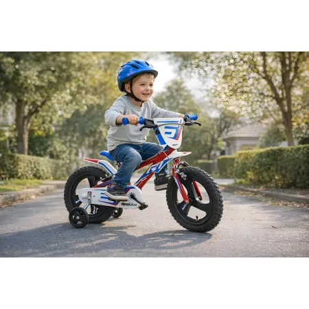 Bicicletta Rotelle per Bambini 12" Freno Anteriore Gomma EVA Blu Rosso