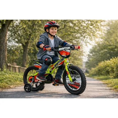 Bicicletta per Bambini 14" Freni Doppi Rotelle in Acciaio Giallo Rosso