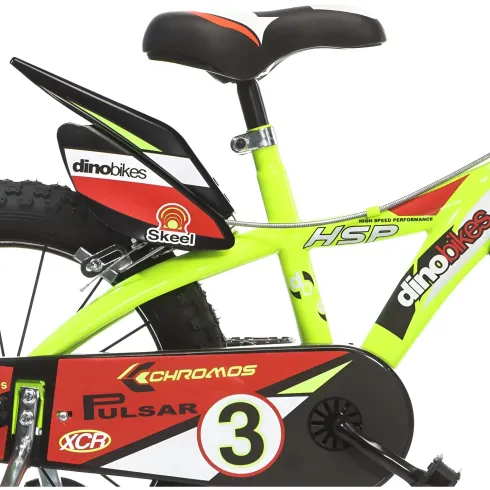 Bicicletta per Bambini 14" Freni Doppi Rotelle in Acciaio Giallo Rosso