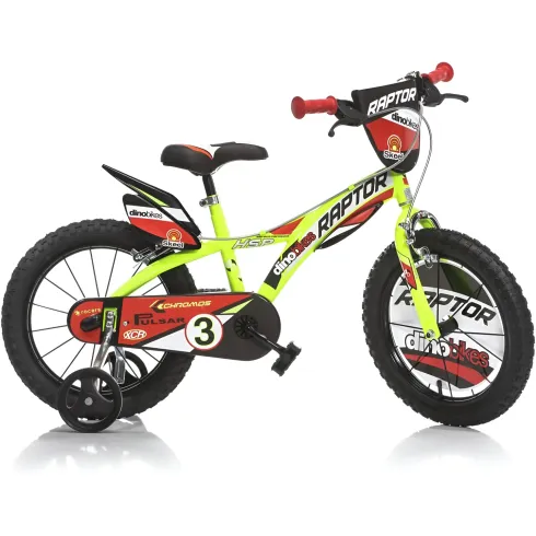 Bicicletta per Bambini 16" Freni Doppi Rotelle in Acciaio Giallo Rosso