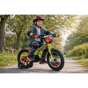 Bicicletta per Bambini 16" Freni Doppi Rotelle in Acciaio Giallo Rosso 2