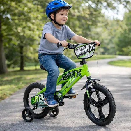 Bicicletta Rotelle per Bambini 12" BMX Verde con Freno Anteriore