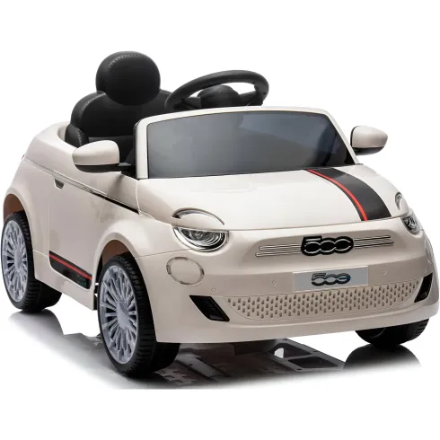 Auto Elettrica per Bambini Fiat 500 12V Bianco Telecomando e Fari LED