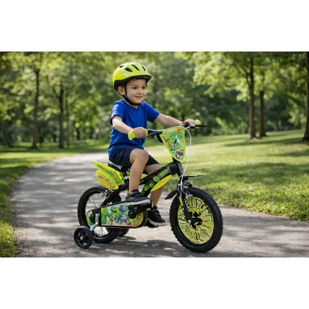 Bicicletta Rotelle per Bambini 14" Dinosaur T-Rex Nero Doppio Freno