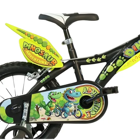 Bicicletta Rotelle per Bambini 14" Dinosaur T-Rex Nero Doppio Freno