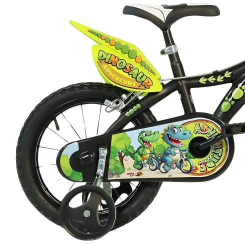 Bicicletta Rotelle per Bambini 16" Dinosaur T-Rex Nero Doppio Freno