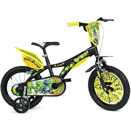 Bicicletta Rotelle per Bambini 14" Dinosaur T-Rex Nero Doppio Freno