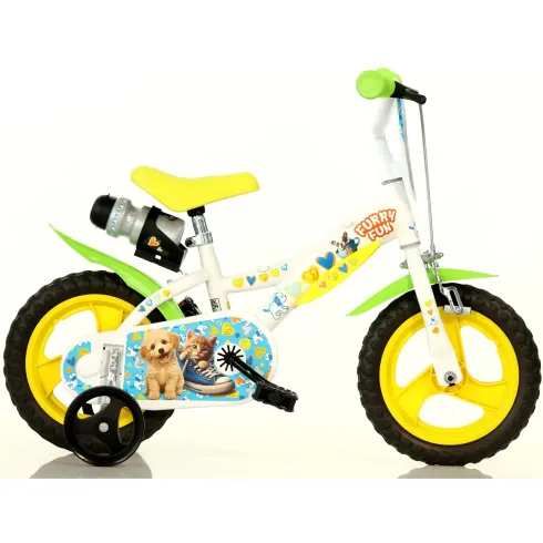 Bicicletta Rotelle per Bambini 12" Furry Fun Bianco Porta Borraccia