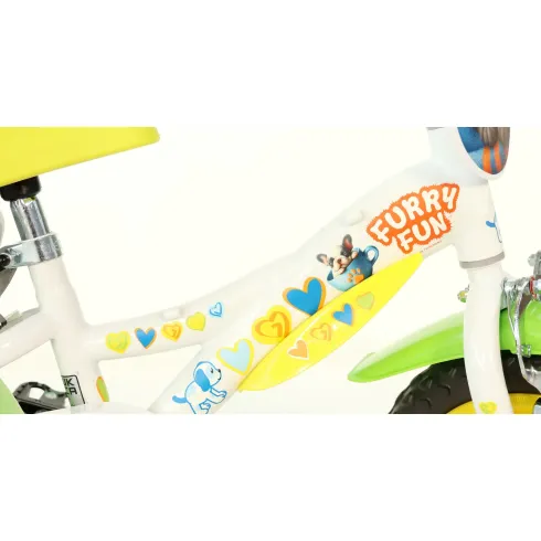 Bicicletta Rotelle per Bambini 12" Furry Fun Bianco Porta Borraccia