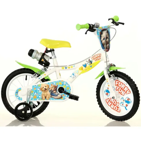 Bicicletta Rotelle per Bambini 14" Furry Fun Bianco Porta Borraccia