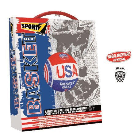 Canestro da Basket Regolamentare 46 cm Pallone Rete Set Pallacanestro Bambini