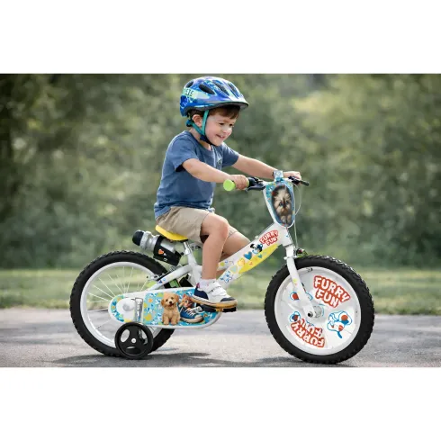Bicicletta Rotelle per Bambini 14" Furry Fun Bianco Porta Borraccia