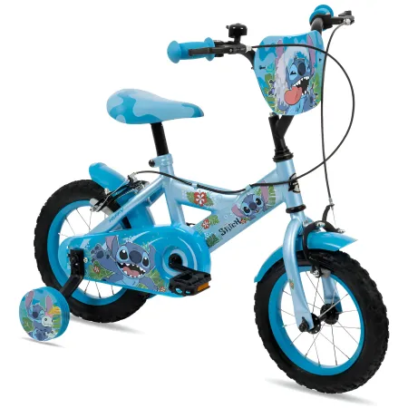 Bicicletta Rotelle da Bambino Stitch 12" Celeste Disney Doppio Freno