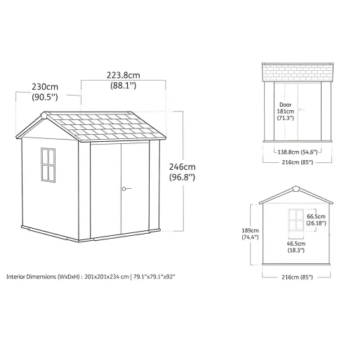 Keter Newton Plus Casetta da Giardino PVC Effetto Legno 230x224 Finestre