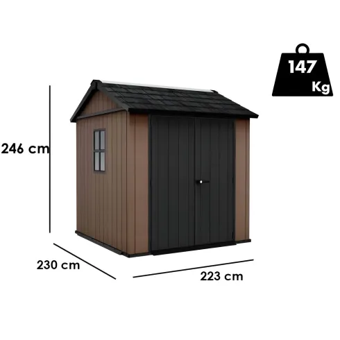 Keter Newton Plus Casetta da Giardino PVC Effetto Legno 230x224 Finestre